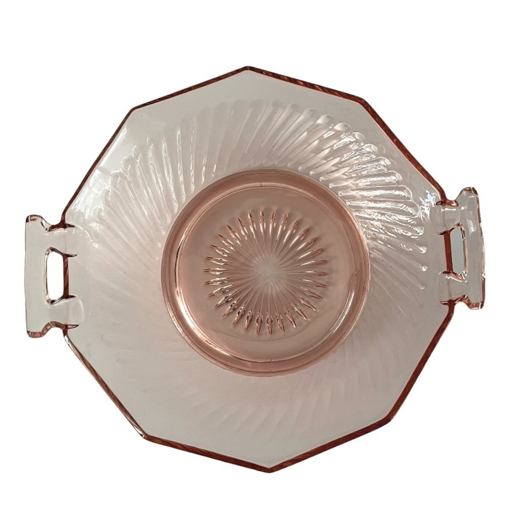 Vintage Imperial Glass Twisted Optic Handled Pink Depression Glass Serving Dish